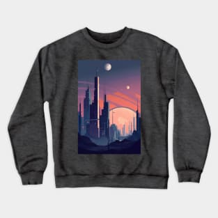 Futuristic City Skyline Art Print | Abstract Geometric Digital Design Crewneck Sweatshirt